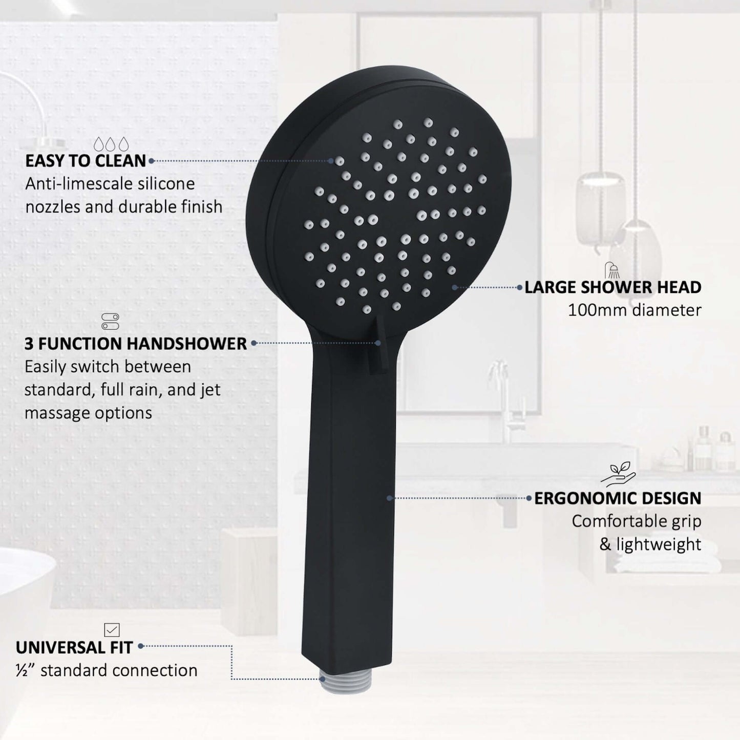 Contemporary 3 Function Hand Shower Kit Incl. Hose And Wall Bracket - Black - Showers