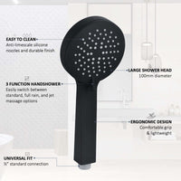 Contemporary 3 Function Hand Shower Kit Incl. Hose And Wall Bracket - Black - Showers