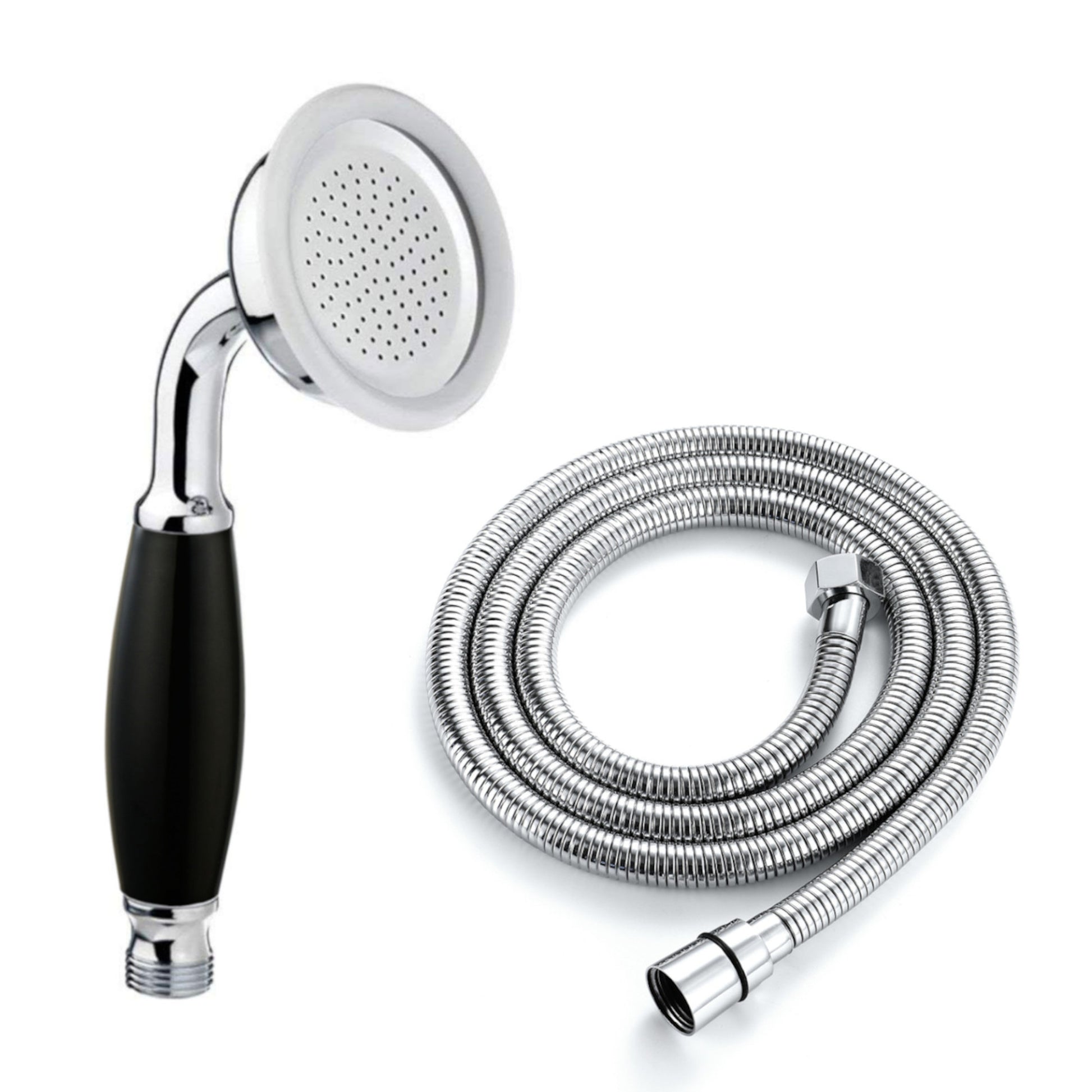 Traditional Handheld Shower Head and Hose Kit Brass with Black Ceramic Details - Chrome - Showers