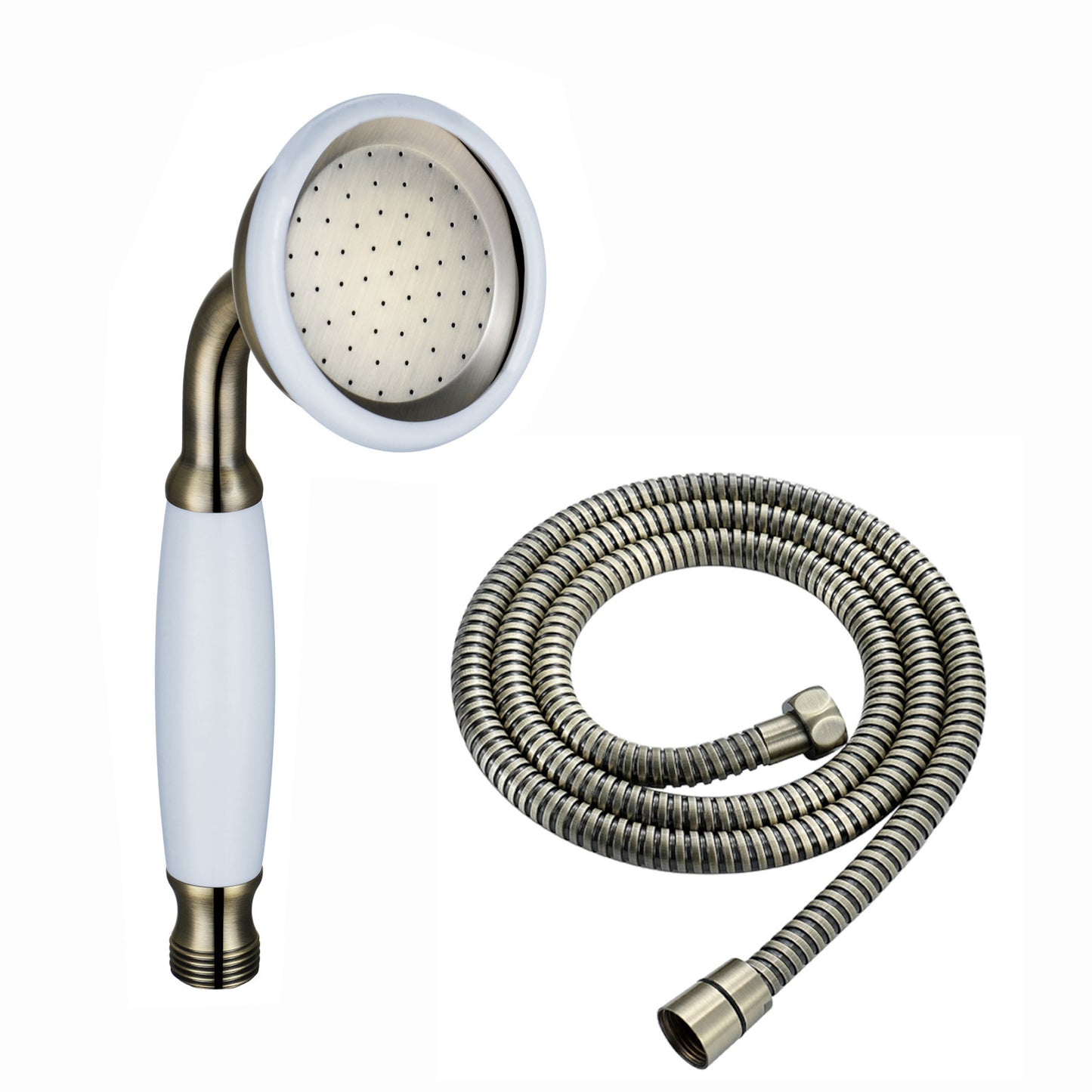 Traditional Handheld Shower Head and Hose Kit Brass with White Ceramic Details - Antique Bronze - Showers