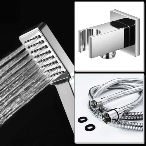 Buy Square Paddle Hand Shower Kit incl. Hose and Wall Bracket with Outlet - Chrome online UK