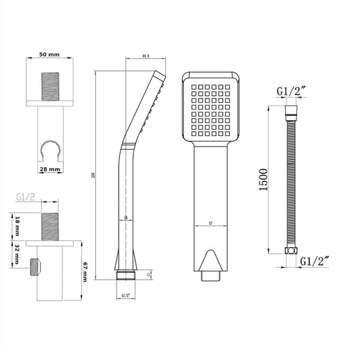 Buy Square Paddle Hand Shower Kit incl. Hose and Wall Bracket with Outlet - Chrome online UK