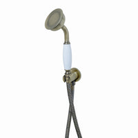 Traditional Brass & White Ceramic Hand Shower Kit Incl. Hose And Wall Bracket With Outlet - Antique Bronze - Showers