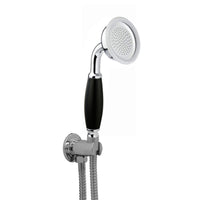 Traditional Brass & Black Ceramic Hand Shower Kit Incl. Hose And Wall Bracket With Outlet - Chrome - Showers