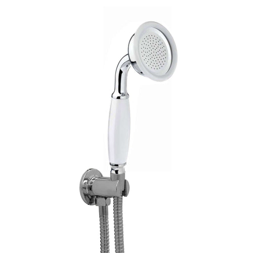 Buy Traditional Brass & White Ceramic Hand Shower Kit Incl. Hose And Wall Bracket With Outlet - Chrome online UK