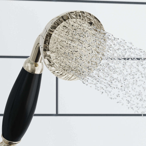 Buy Traditional Brass & Black Ceramic Hand Shower Kit Incl. Hose And Wall Bracket With Outlet - Gold online UK