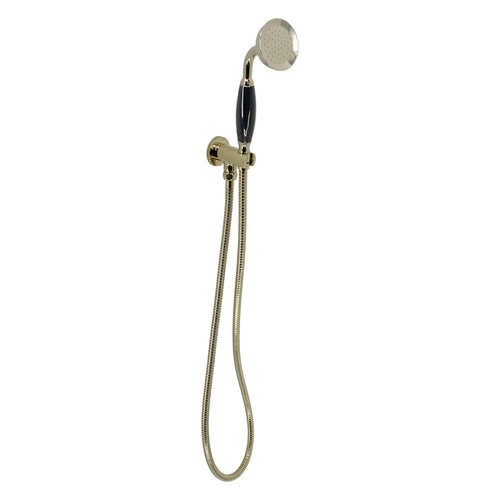 Buy Traditional Brass & Black Ceramic Hand Shower Kit Incl. Hose And Wall Bracket With Outlet - Gold online UK