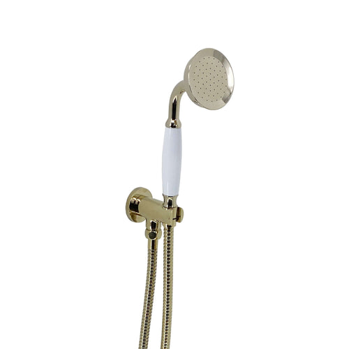 Buy Traditional Brass & White Ceramic Hand Shower Kit Incl. Hose And Wall Bracket With Outlet - Gold online UK