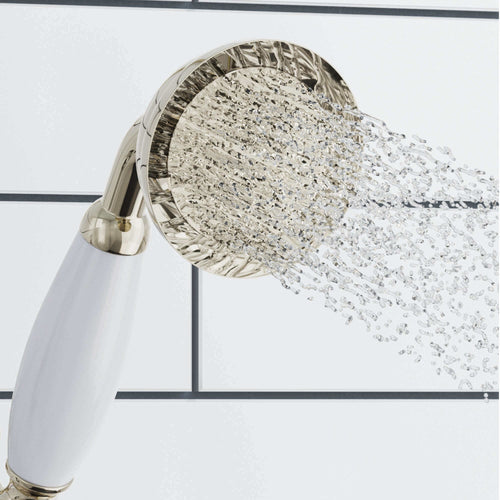 Buy Traditional Brass & White Ceramic Hand Shower Kit Incl. Hose And Wall Bracket With Outlet - Gold online UK