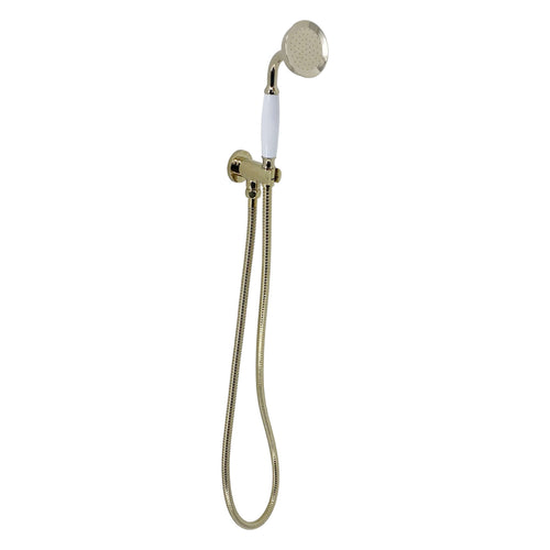Buy Traditional Brass & White Ceramic Hand Shower Kit Incl. Hose And Wall Bracket With Outlet - Gold online UK