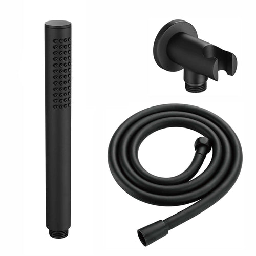 Buy Premium Round Pencil Hand Shower With Silicone Jets Kit Incl. Hose And Wall Bracket With Outlet - Matt Black online UK