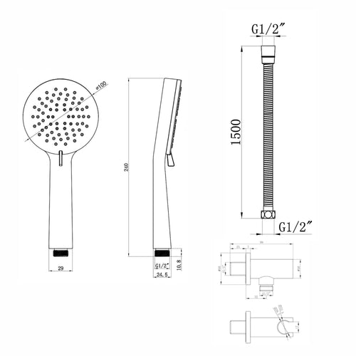 Buy Contemporary 3 Function Hand Shower Kit Incl. Hose And Wall Bracket With Outlet - Chrome online UK