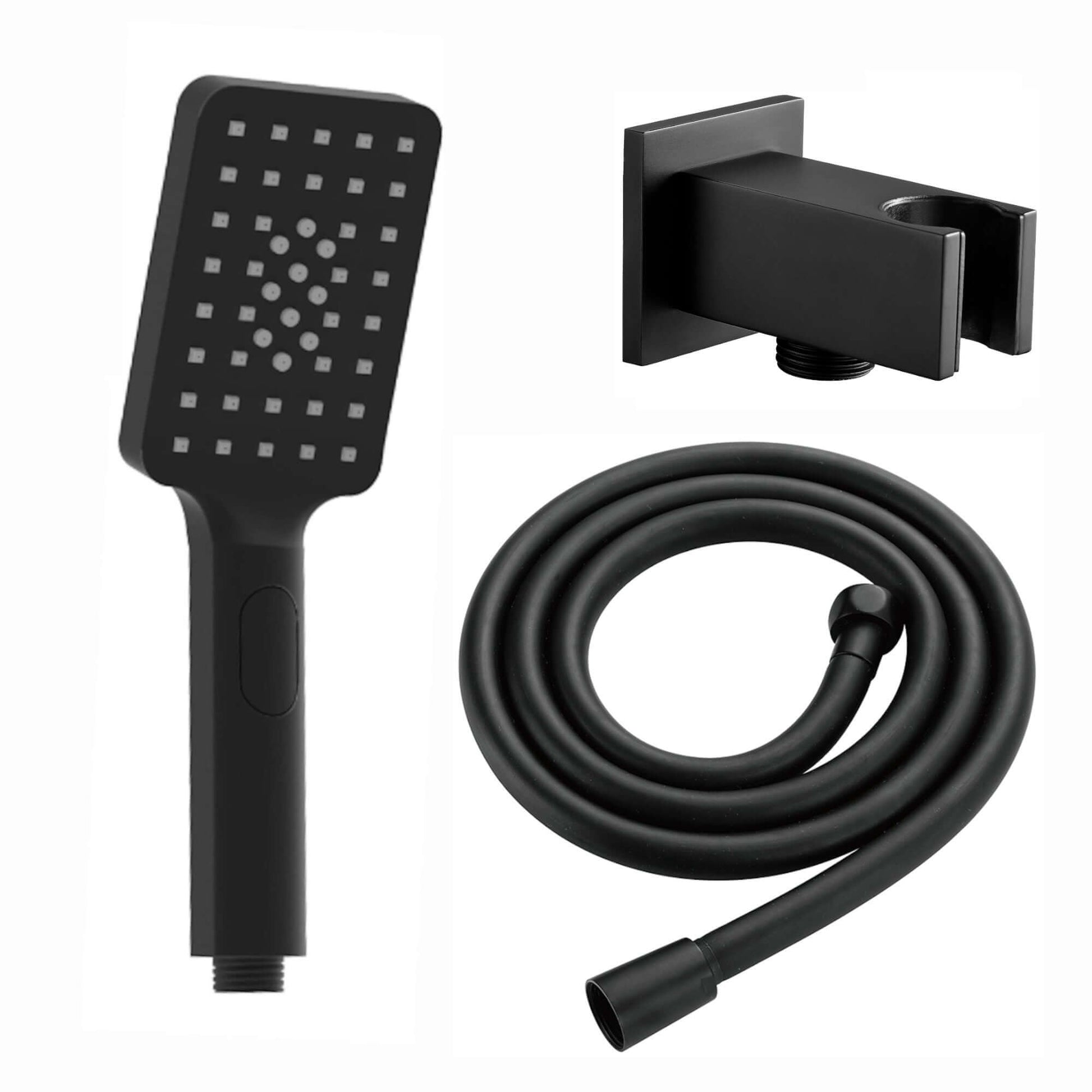 Contemporary Square 3 Function Hand Shower Kit Incl. Hose And Wall Bracket With Outlet - Black - Showers