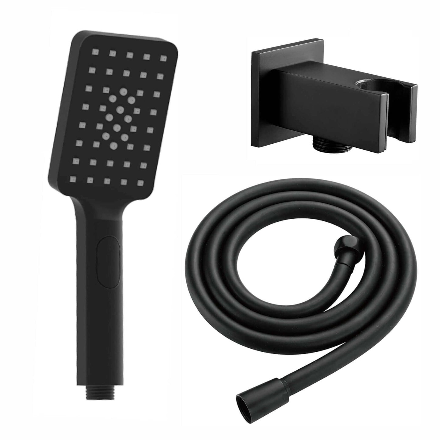 Contemporary Square 3 Function Hand Shower Kit Incl. Hose And Wall Bracket With Outlet - Black - Showers