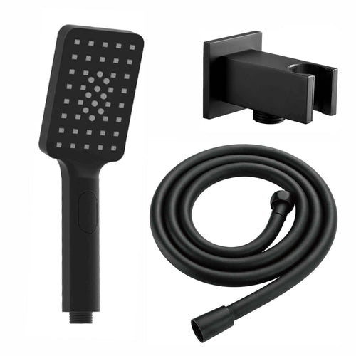 Buy Contemporary Square 3 Function Hand Shower Kit Incl. Hose And Wall Bracket With Outlet - Black online UK