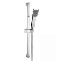 Square design shower slider riser rail kit with handset, hose and wall elbow outlet - chrome