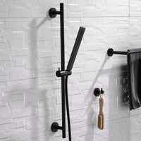 Contemporary Shower Slider Riser Rail Kit With Pencil Shower Head, Hose and Wall Elbow - Matte Black