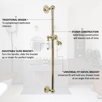 Traditional Shower Slider Rail Kit Lever Design With Brass White Ceramic Handset, Hose And Wall Elbow Outlet - English Gold - Showers