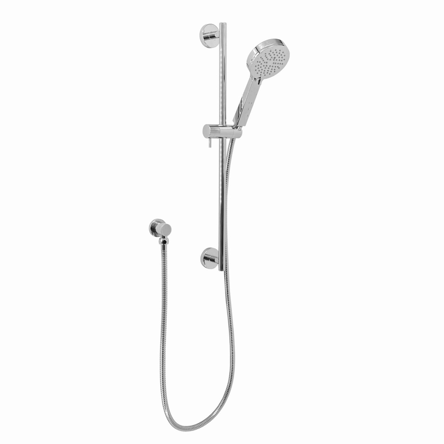 Contemporary Shower Slider Riser Rail Kit With 3 Function Shower Head, Hose and Wall Elbow - Chrome