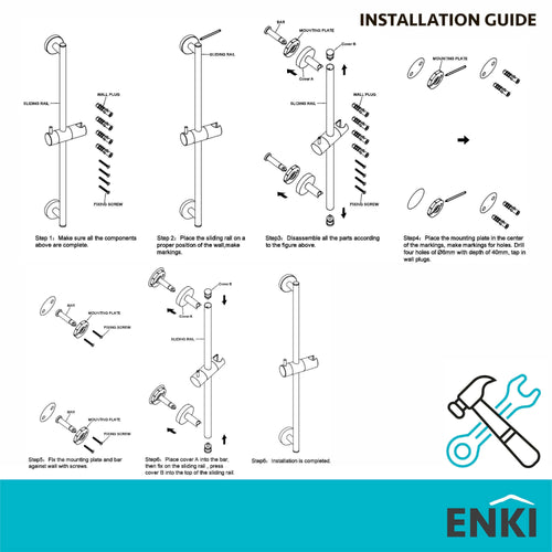 Buy Contemporary Shower Slider Riser Rail Kit With 3 Function Shower Head, Hose and Wall Elbow - Chrome online UK
