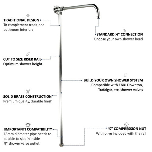 Buy Downton shower rigid riser rail traditional brass - chrome online UK