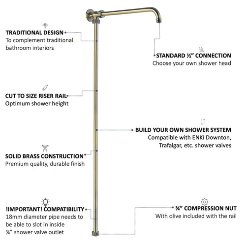 Buy Downton shower rigid riser rail traditional - antique brass online UK