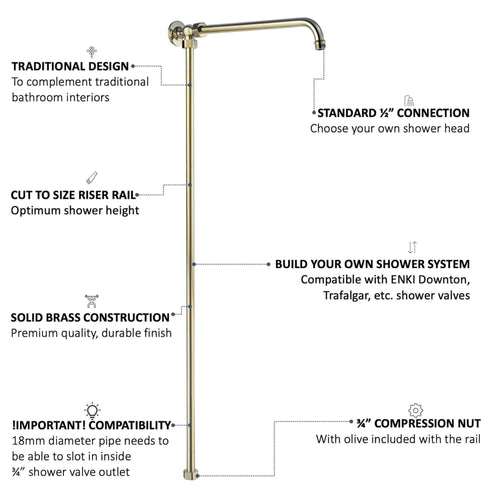 Buy Downton shower rigid riser rail traditional - gold online UK
