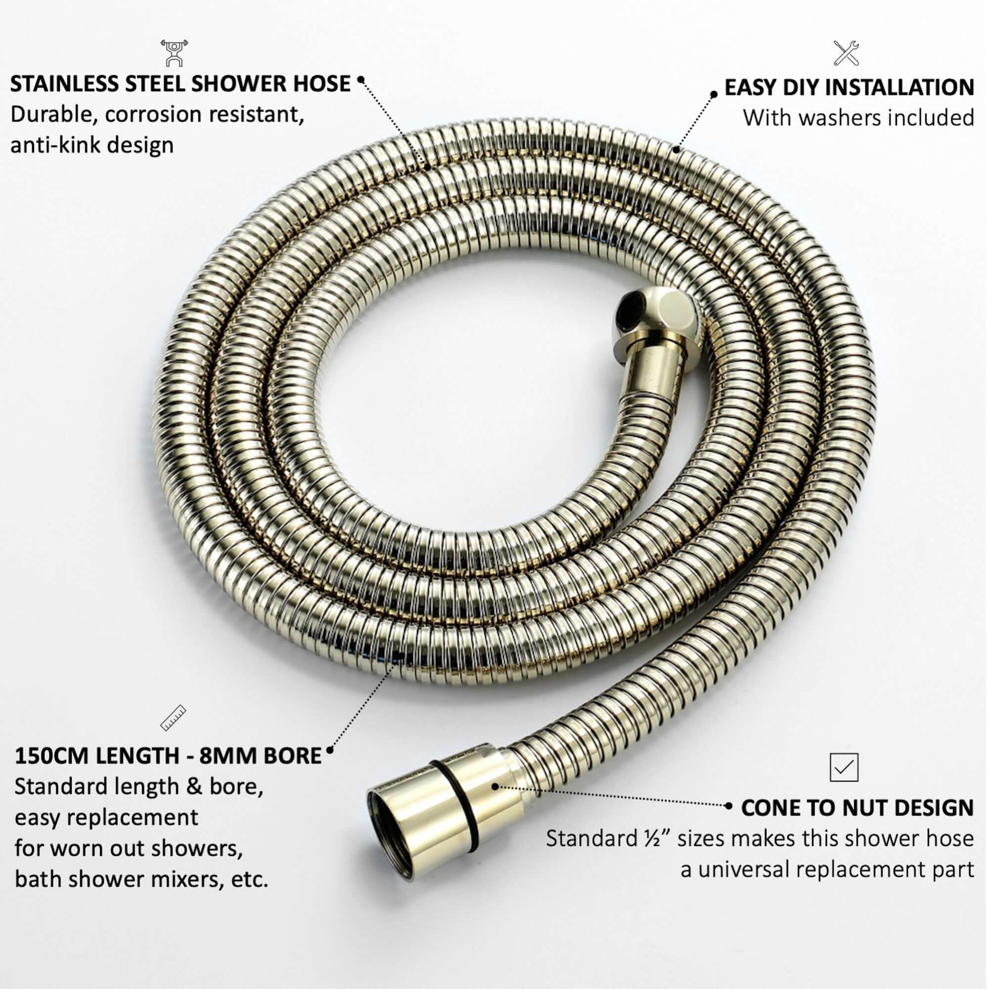 Flex shower hose stainless steel 1.5m standard bore - English gold - Showers