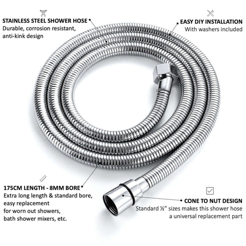 Buy Flex shower hose stainless steel 1.75m standard bore - chrome online UK