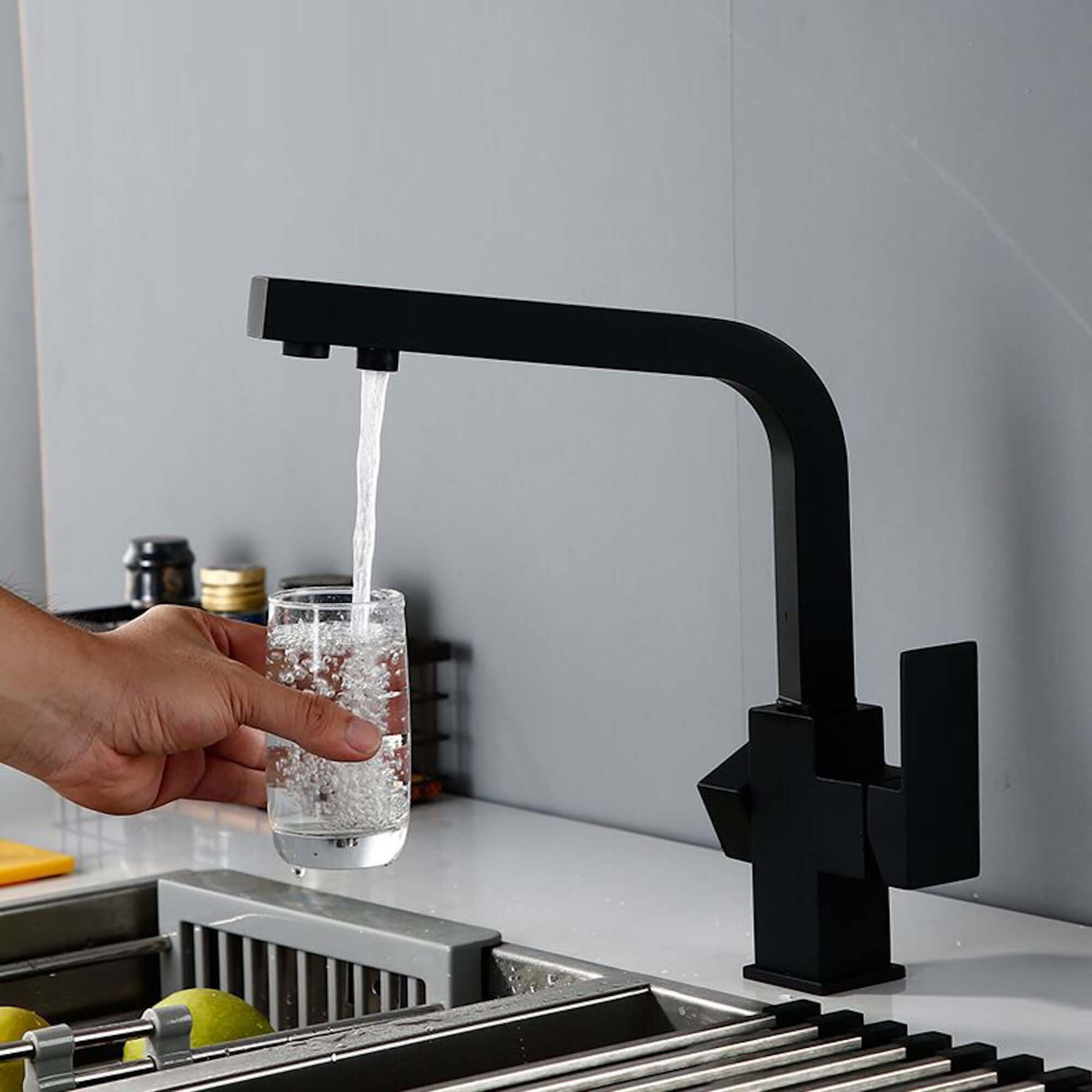 Turin Modern Square 3 Way Kitchen Sink Filter Mixer Tap - Black At £84.99  Only - Enki