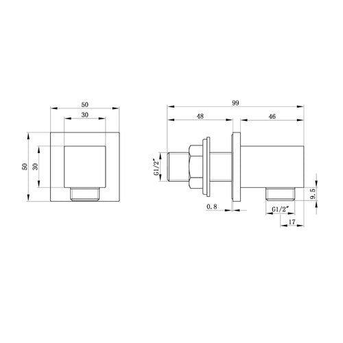 Buy Square shower outlet elbow solid brass - black online UK
