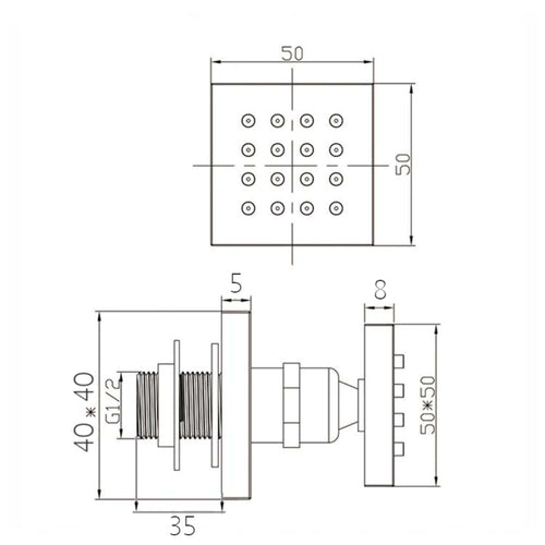 Buy 4 x square shower body jets - chrome online UK