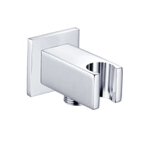 Square shower outlet elbow with holder for handheld shower head - chrome