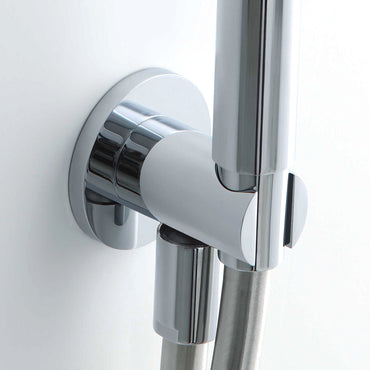 Round shower outlet elbow with holder for handheld shower head - chrome - Showers