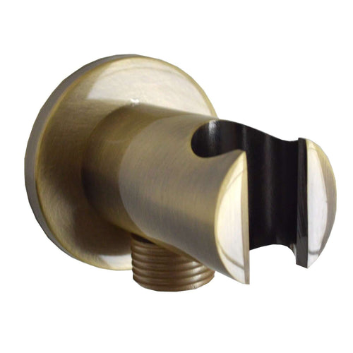 Buy Round shower outlet elbow with holder for handheld shower head - antique brass online UK