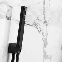 Square shower outlet elbow with holder for handheld shower head - black