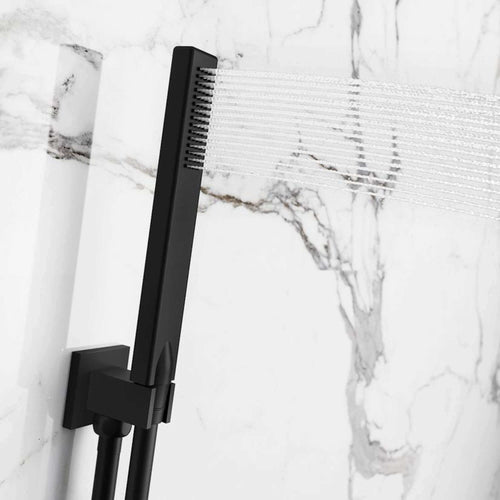 Buy Square shower outlet elbow with holder for handheld shower head - black online UK