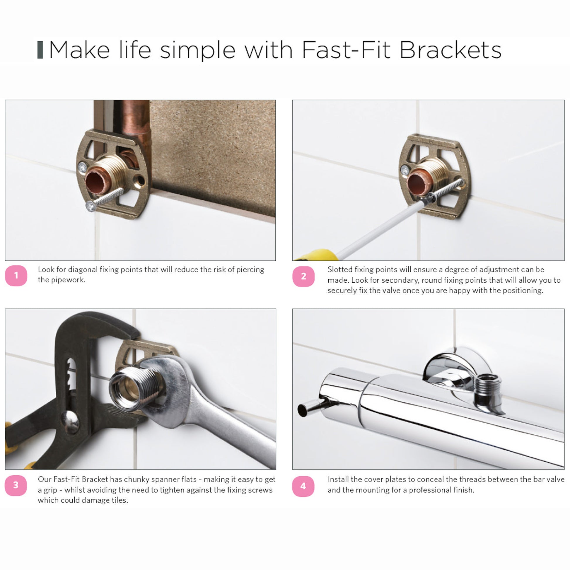 Round easy fix kit bracket for bar shower valves - chrome - Showers