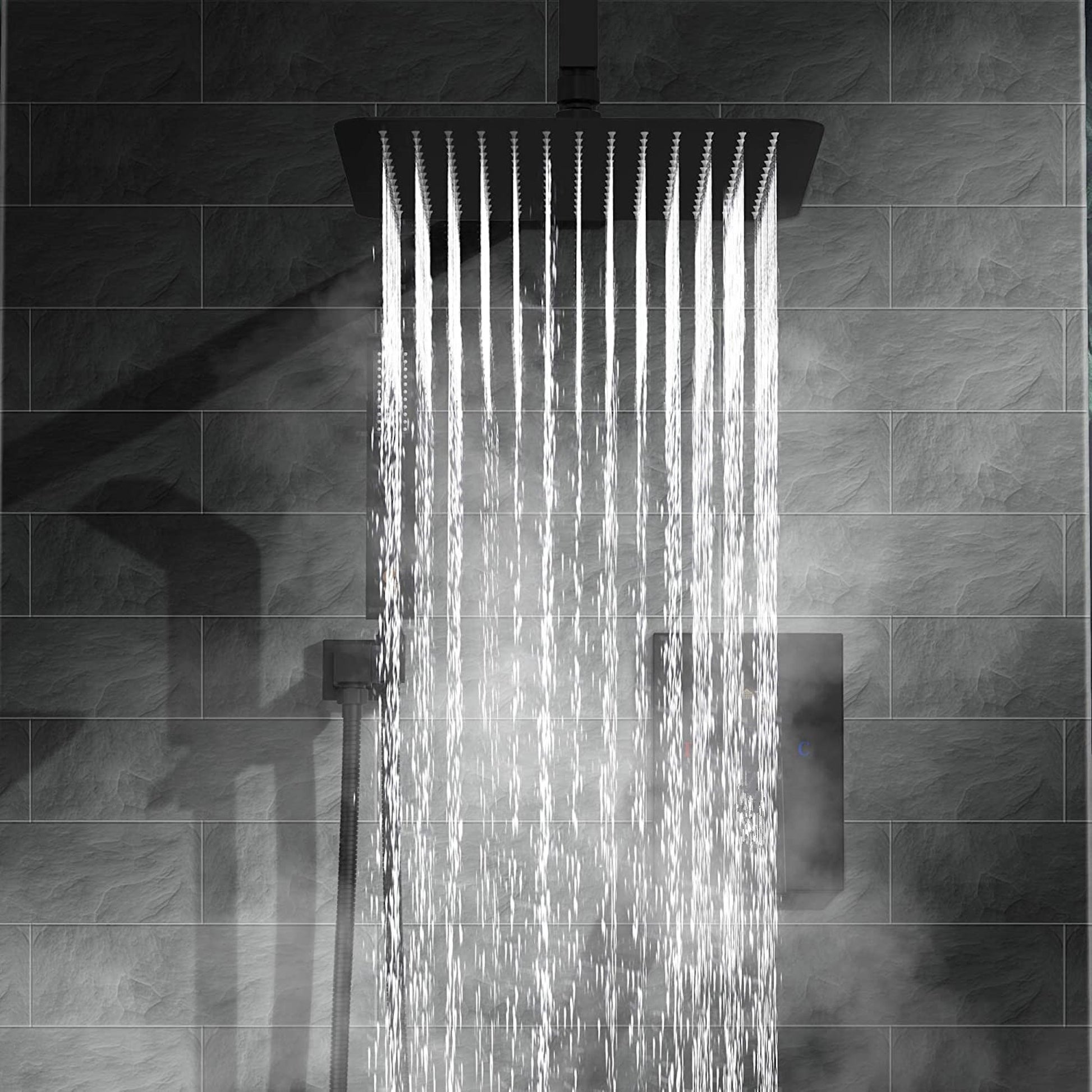 Square ultra slim shower head stainless steel 300mm - matte black - Showers