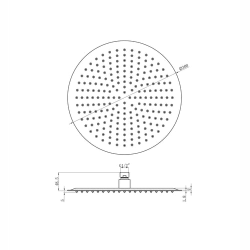 Buy Round ultra slim shower head stainless steel 300mm - matt black online UK