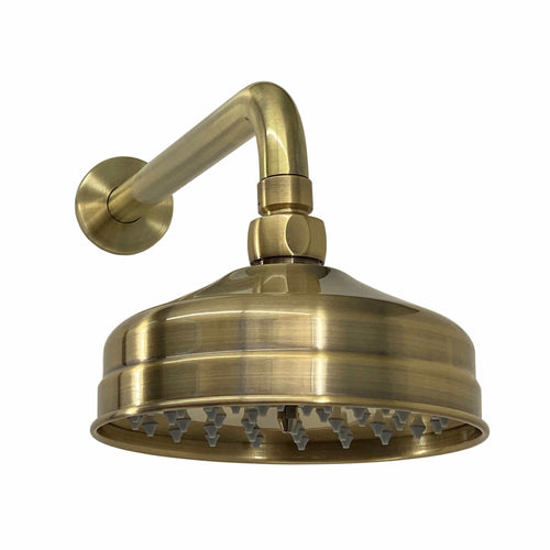 Buy Traditional Wall Fixed Apron Brass Shower Head 6" With Shower Arm - Antique Brass online UK