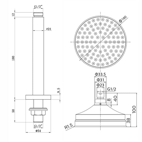 Buy Traditional Ceiling Fixed Apron Brass Shower Head 6" With 180mm Ceiling Shower Arm - Chrome online UK