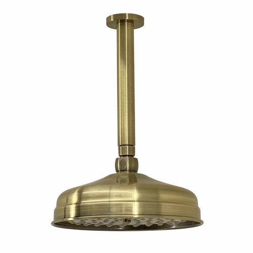 Buy Traditional Ceiling Fixed Apron Brass Shower Head 8" With 180mm Ceiling Shower Arm - Antique Brass online UK