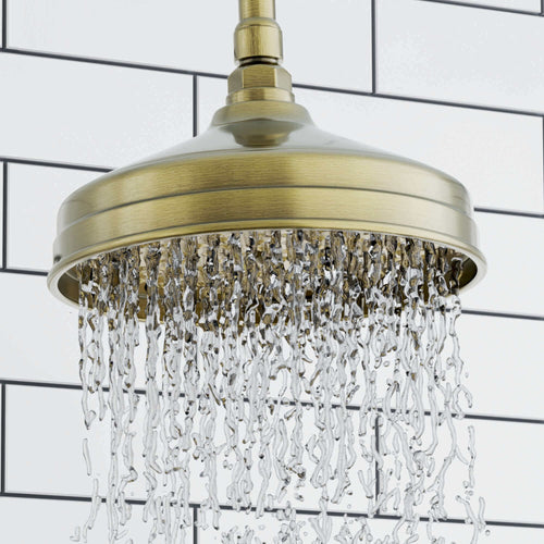 Buy Traditional Ceiling Fixed Apron Brass Shower Head 8" With 180mm Ceiling Shower Arm - Antique Brass online UK