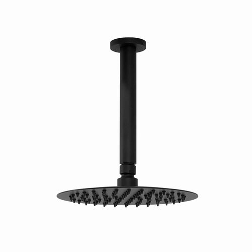 Buy Contemporary Ceiling Fixed Round Ultra Slim Stainless Steel Shower Head 8" With 180mm Ceiling Shower Arm - Matt Black online UK