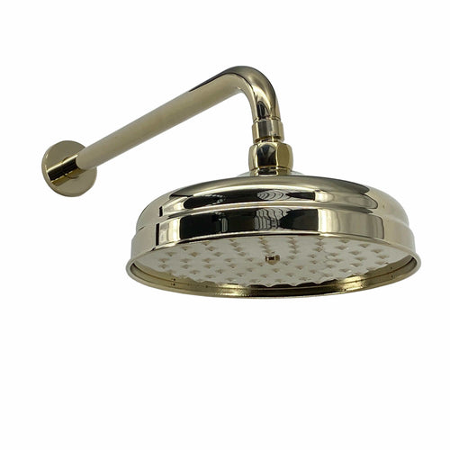 Buy Traditional Wall Fixed Apron Brass Shower Head 8" With Shower Arm - Gold online UK