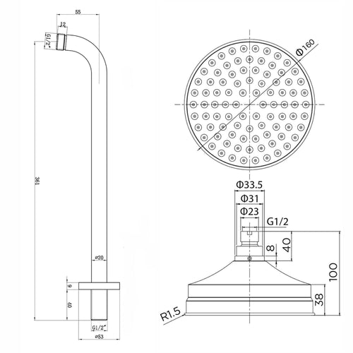 Buy Traditional Wall Fixed Apron Brass Shower Head 6" With Shower Arm - Gold online UK