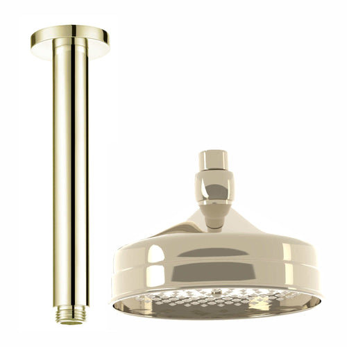 Buy Traditional Ceiling Fixed Apron Brass Shower Head 6" With 180mm Ceiling Shower Arm - Gold online UK