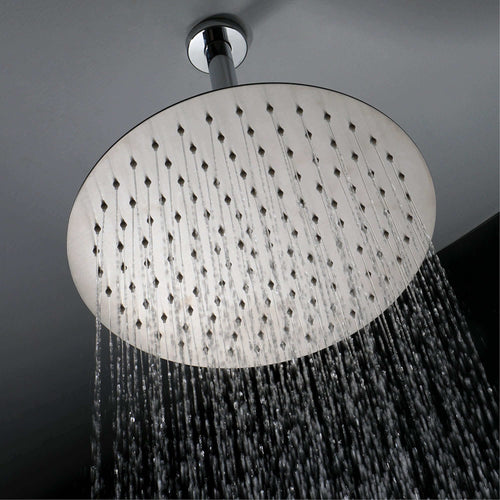 Buy Contemporary Ceiling Fixed Round Ultra Slim Stainless Steel Shower Head 12" With 180mm Ceiling Shower Arm - Chrome online UK