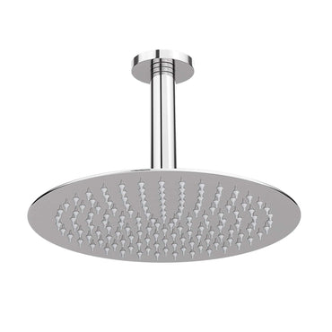Contemporary Ceiling Fixed Round Ultra Slim Stainless Steel Shower Head 12" With 180mm Ceiling Shower Arm - Chrome
